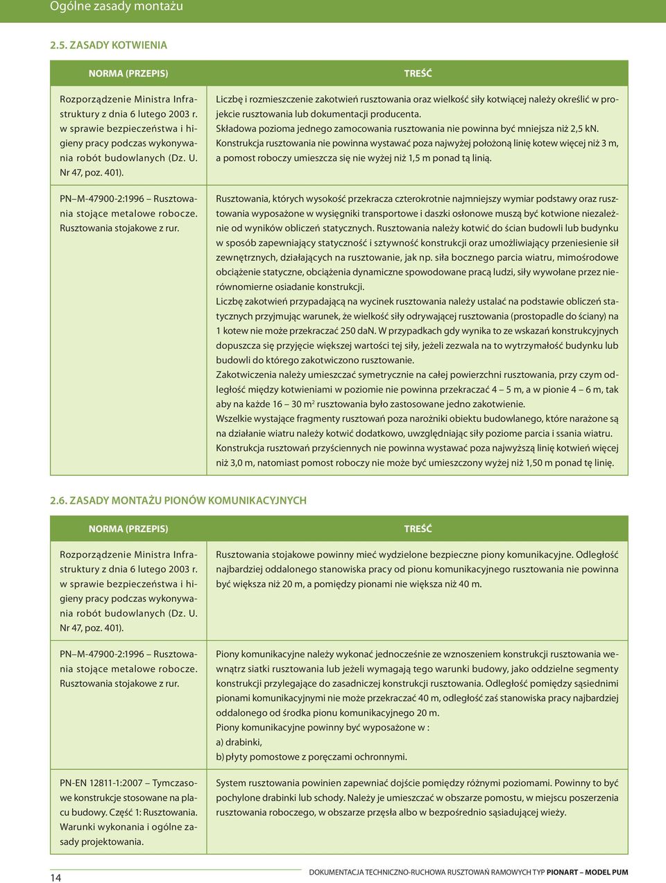 Liczbę i rozmieszczenie zakotwień rusztowania oraz wielkość siły kotwiącej należy określić w projekcie rusztowania lub dokumentacji producenta.