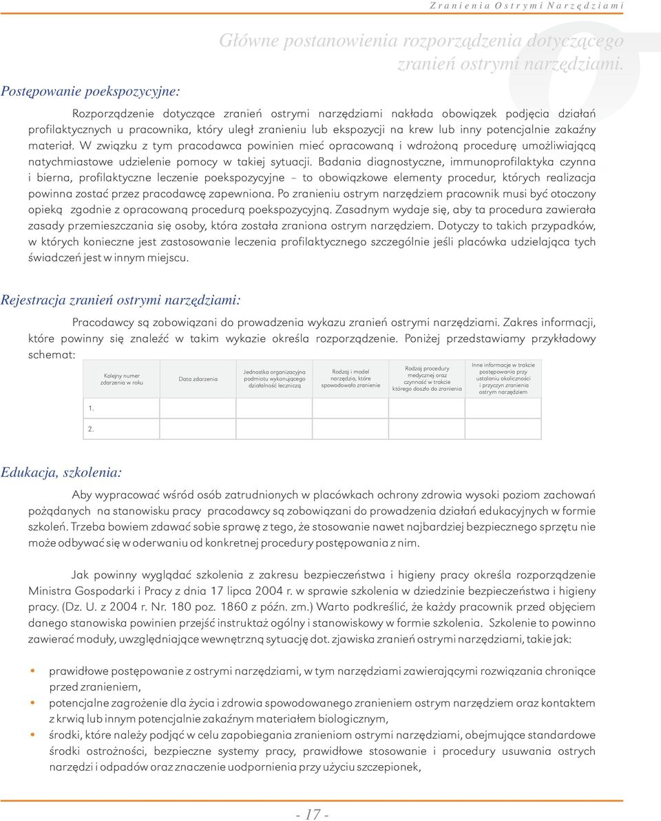 materiał. W związku z tym pracodawca powinien mieć opracowaną i wdrożoną procedurę umożliwiającą natychmiastowe udzielenie pomocy w takiej sytuacji.