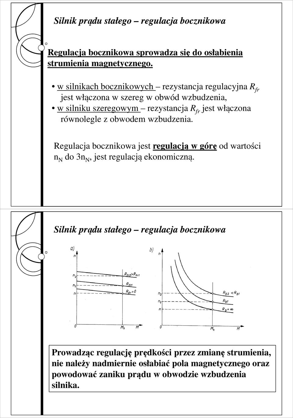 obwodem wzbudzenia. Regulacja bocznikowa jest regulacją w górę od wartości n N do 3n N, jest regulacją ekonomiczną.