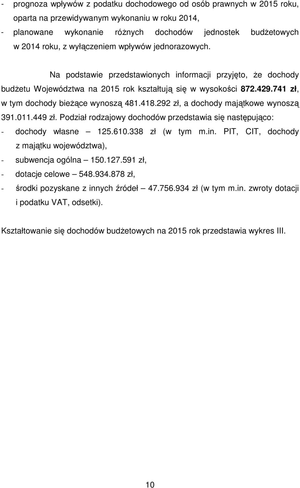 741 zł, w tym dochody bieżące wynoszą 481.418.292 zł, a dochody majątkowe wynoszą 391.011.449 zł. Podział rodzajowy dochodów przedstawia się następująco: - dochody własne 125.610.338 zł (w tym m.in.