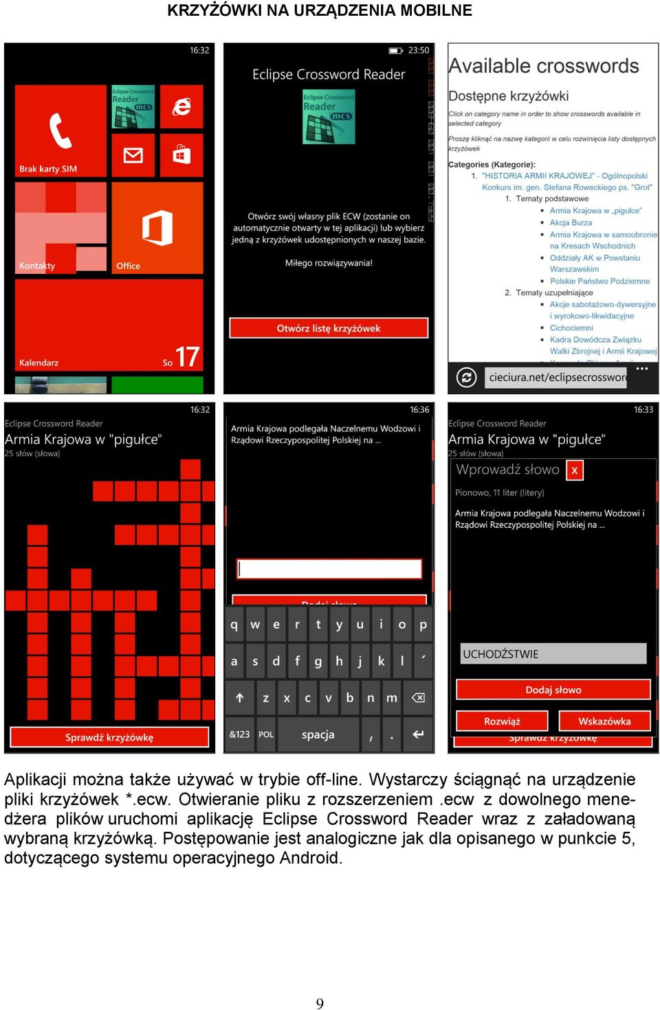 ecw z dowolnego menedżera plików uruchomi aplikację Eclipse Crossword Reader wraz z