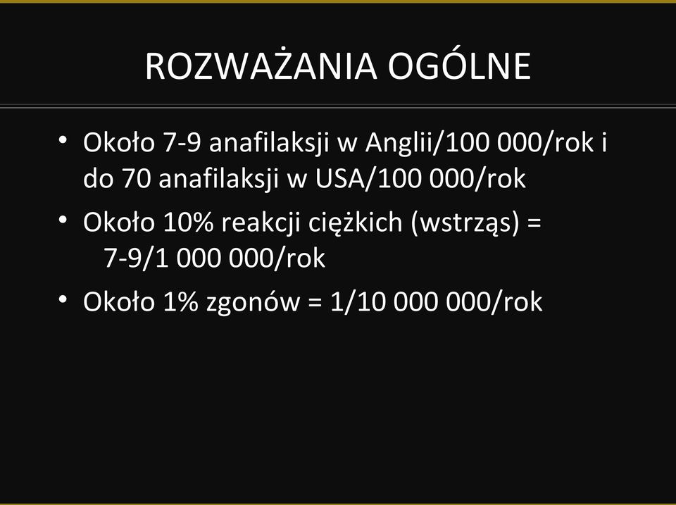 USA/100 000/rok Około 10% reakcji ciężkich