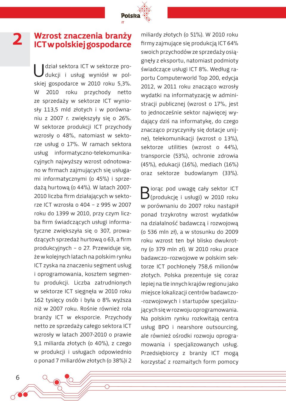 W sektorze produkcji ICT przychody wzrosły o 48%, natomiast w sektorze usług o 17%.