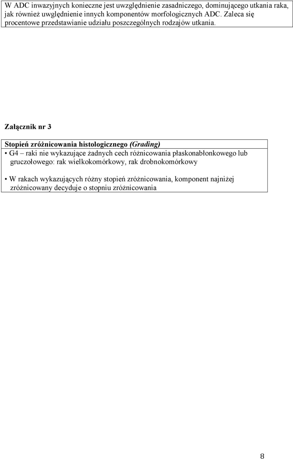 Załącznik nr 3 Stopień zróŝnicowania histologicznego (Grading) G4 raki nie wykazujące Ŝadnych cech róŝnicowania płaskonabłonkowego lub