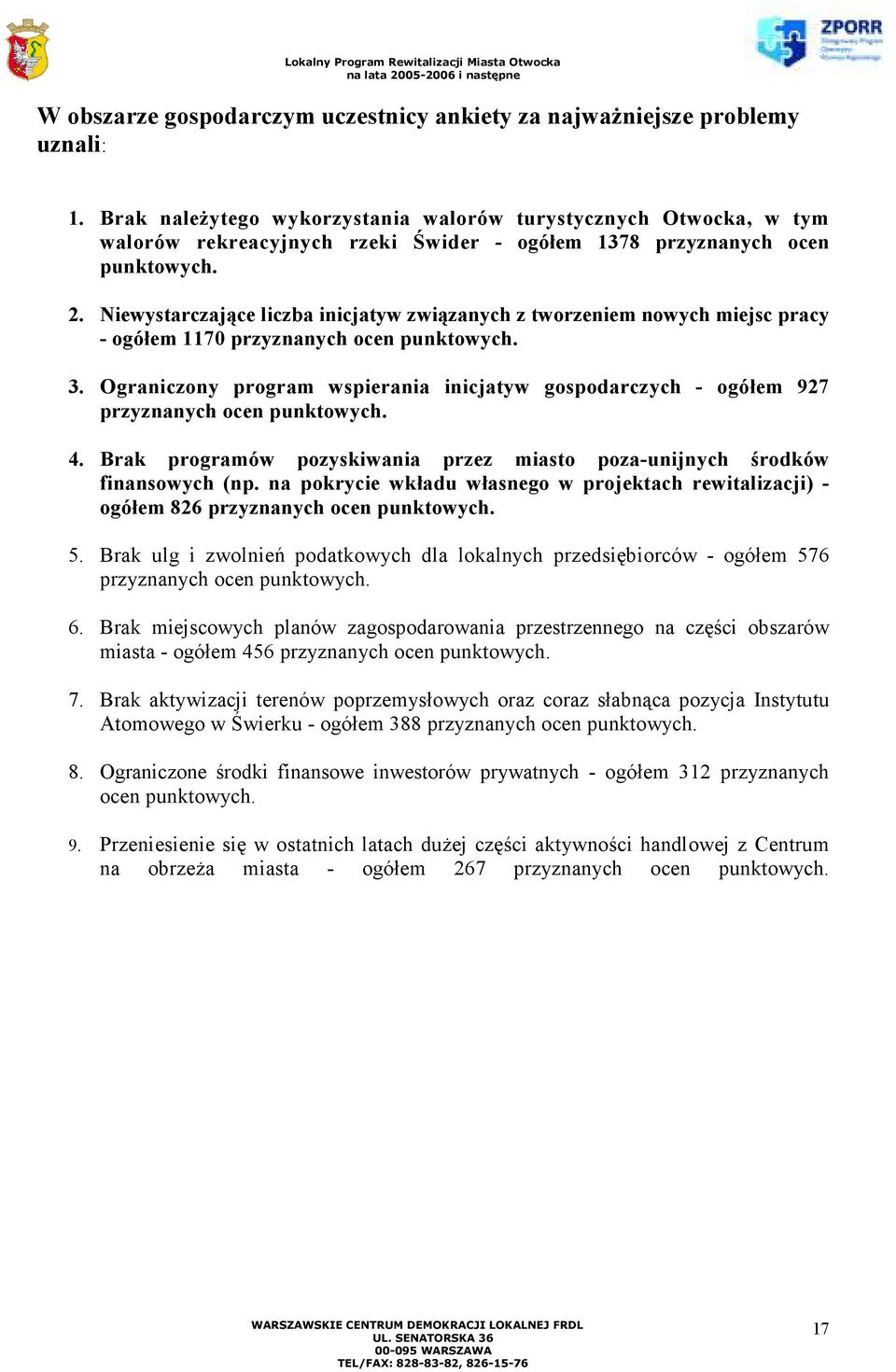 Niewystarczające liczba inicjatyw związanych z tworzeniem nowych miejsc pracy - ogółem 1170 przyznanych ocen punktowych. 3.