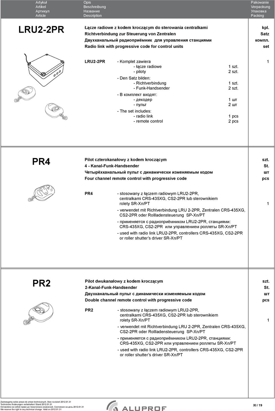 set LRU2-2PR - Komplet zawiera - łącze radiowe - piloty 2 - Den Satz bilden: - Richtverbindung - Funk-Handsender 2 - в комплект входят: - декодер - пульт 2 - The set includes: - radio link - remote