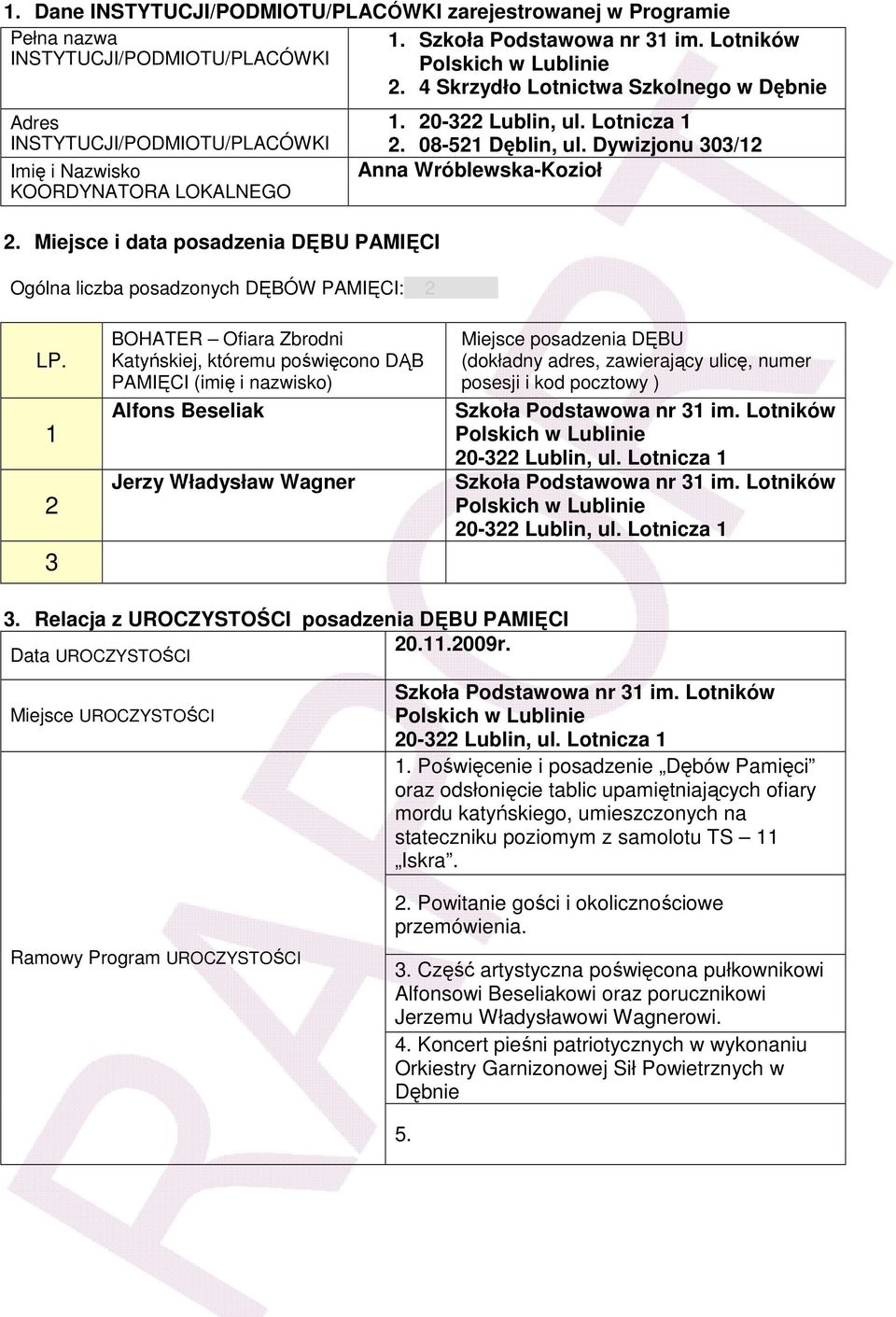 0- Lublin, ul. Lotnicza. 08- Dęblin, ul. Dywizjonu 0/ Anna Wróblewska-Kozioł LP.