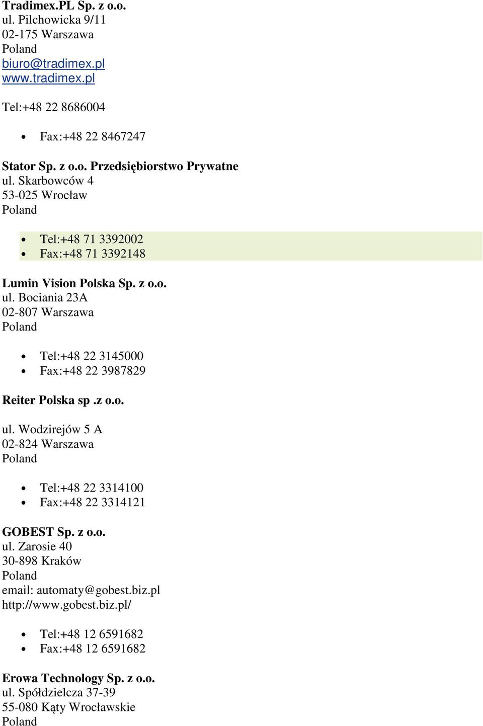 Bociania 23A 02-807 Warszawa Tel:+48 22 3145000 Fax:+48 22 3987829 Reiter Polska sp.z o.o. ul.