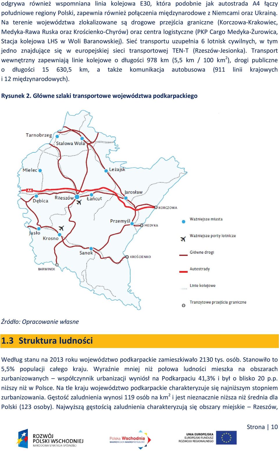 LHS w Woli Baranowskiej). Sieć transportu uzupełnia 6 lotnisk cywilnych, w tym jedno znajdujące się w europejskiej sieci transportowej TEN-T (Rzeszów-Jesionka).