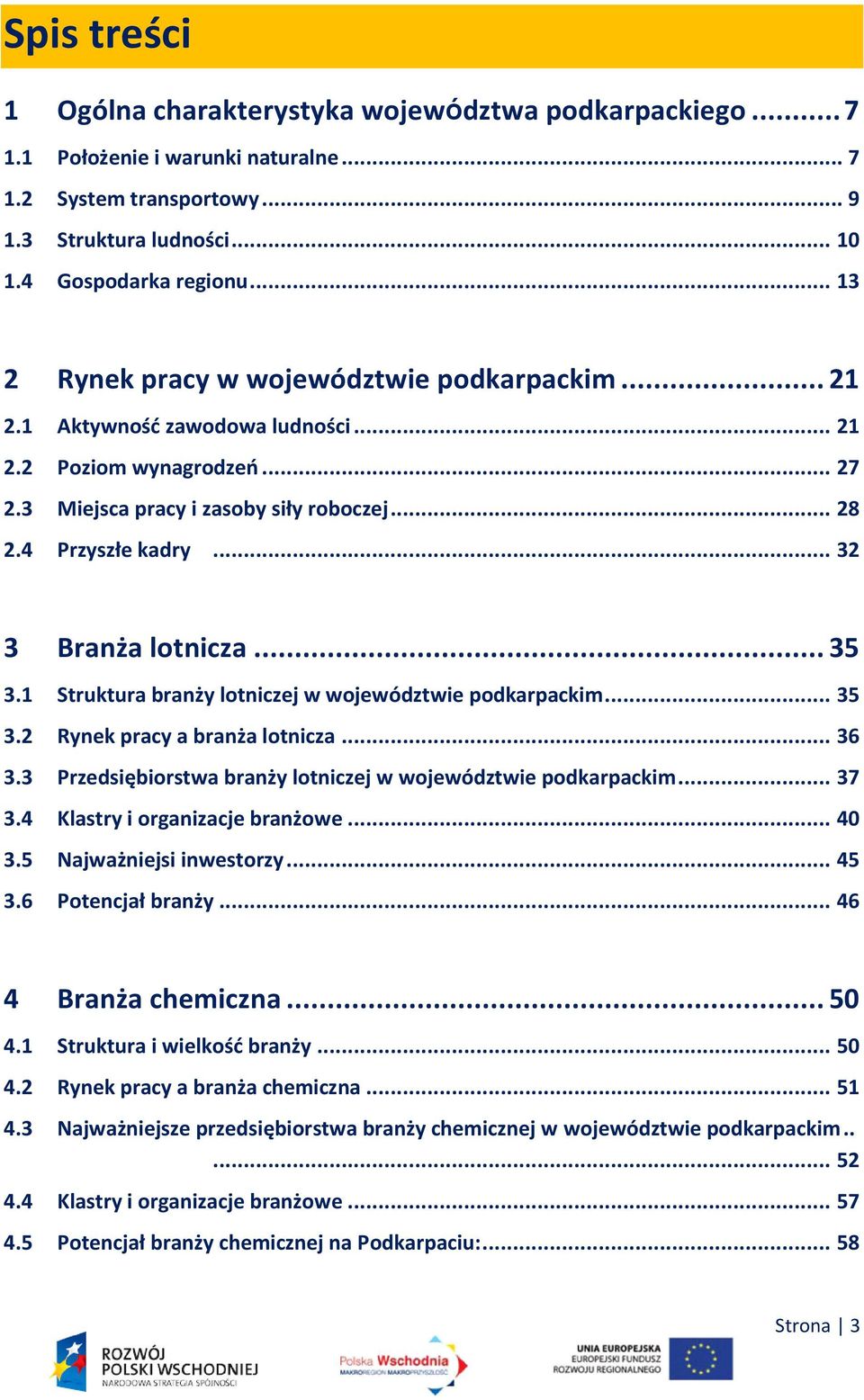 .. 32 3 Branża lotnicza... 35 3.1 Struktura branży lotniczej w województwie podkarpackim... 35 3.2 Rynek pracy a branża lotnicza... 36 3.