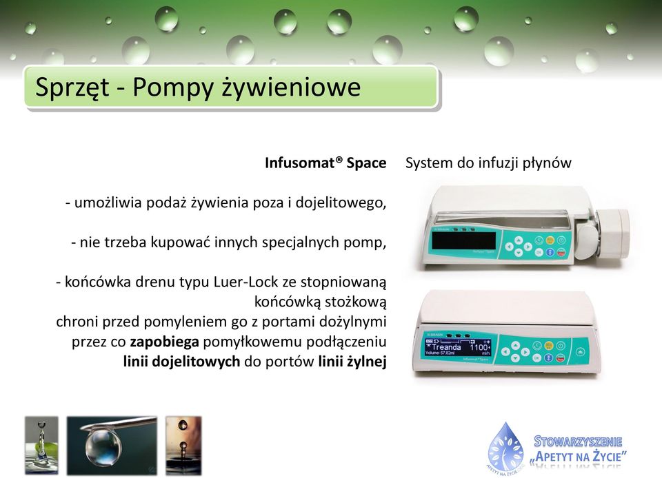 drenu typu Luer-Lock ze stopniowaną końcówką stożkową chroni przed pomyleniem go z