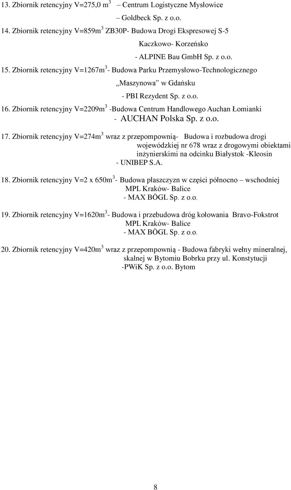 Zbiornik retencyjny V=2209m 3 -Budowa Centrum Handlowego Auchan Łomianki - AUCHAN Polska Sp. z o.o. 17.