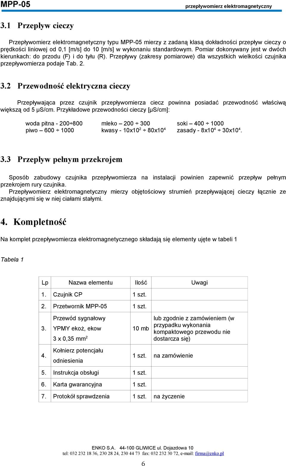 Pomiar dokonywany jest w dwóch kierunkach: do przodu (F) i do tyłu (R). Przepływy (zakresy pomiarowe) dla wszystkich wielkości czujnika przepływomierza podaje Tab. 2. 3.