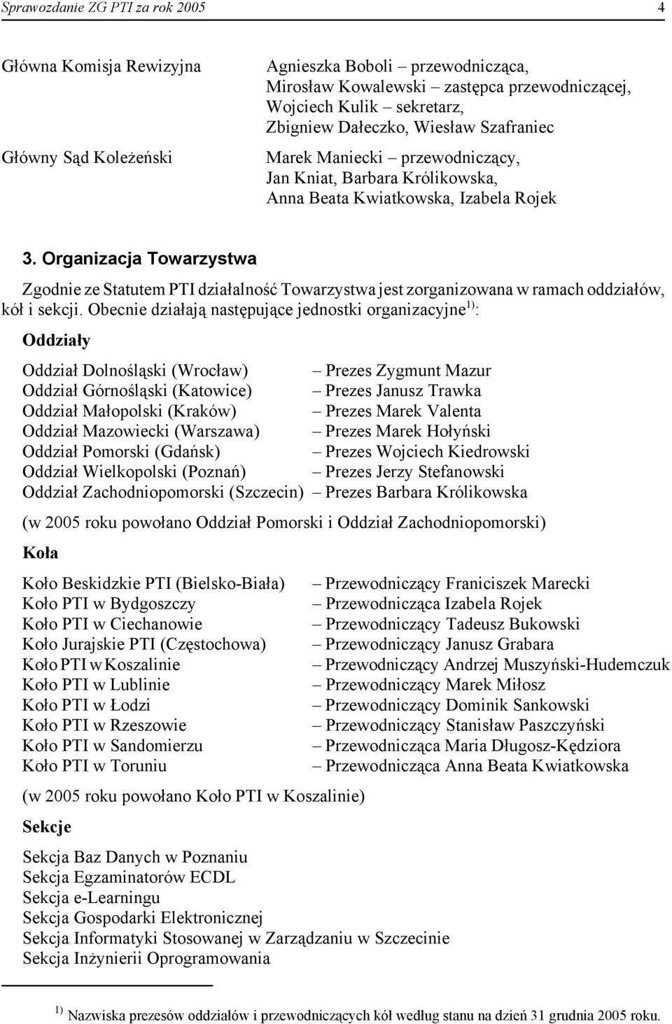 Organizacja Towarzystwa Zgodnie ze Statutem PTI działalność Towarzystwa jest zorganizowana w ramach oddziałów, kół i sekcji.