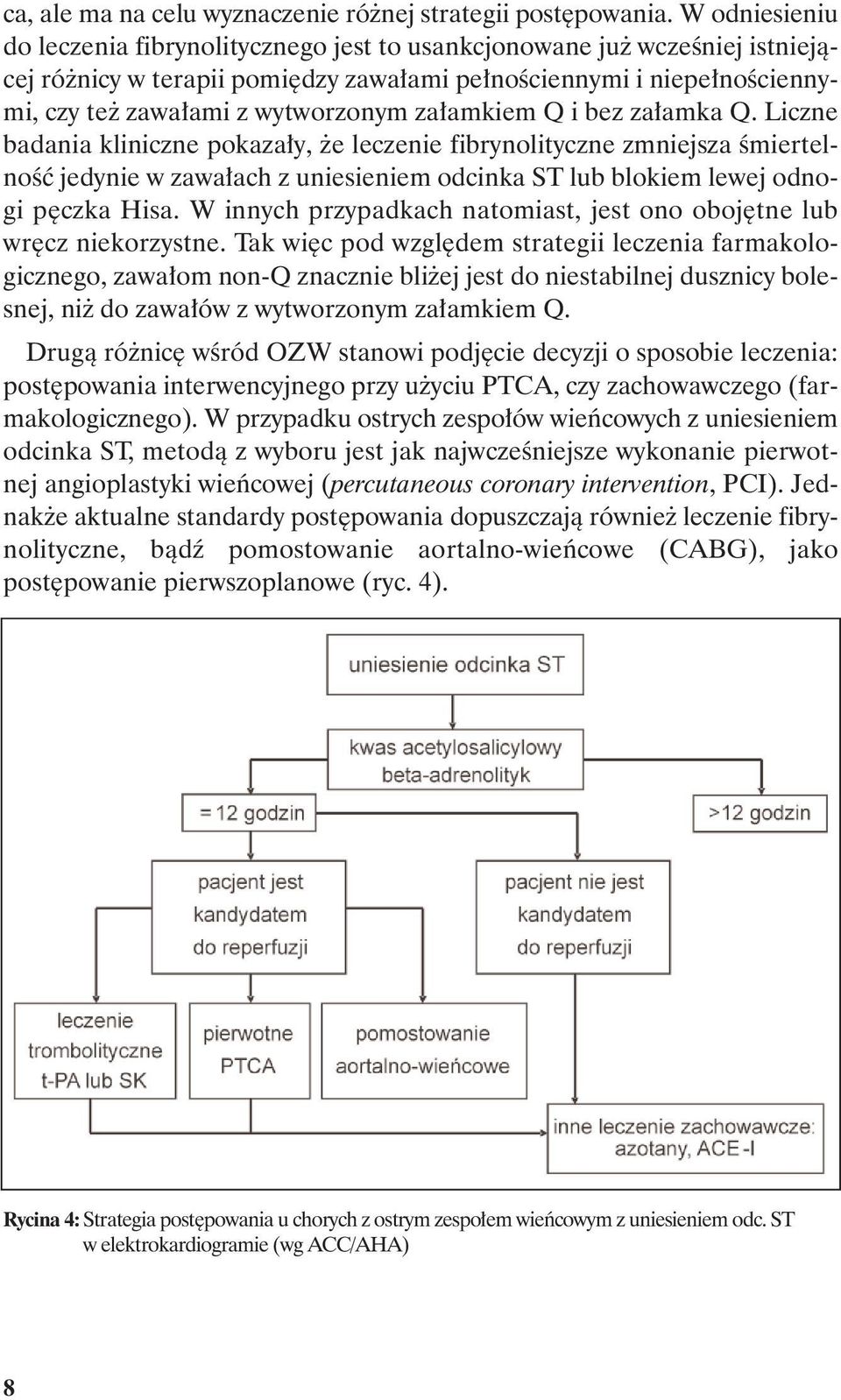 załamkiem Q i bez załamka Q. Liczne badania kliniczne pokazały, że leczenie fibrynolityczne zmniejsza śmiertelność jedynie w zawałach z uniesieniem odcinka ST lub blokiem lewej odnogi pęczka Hisa.