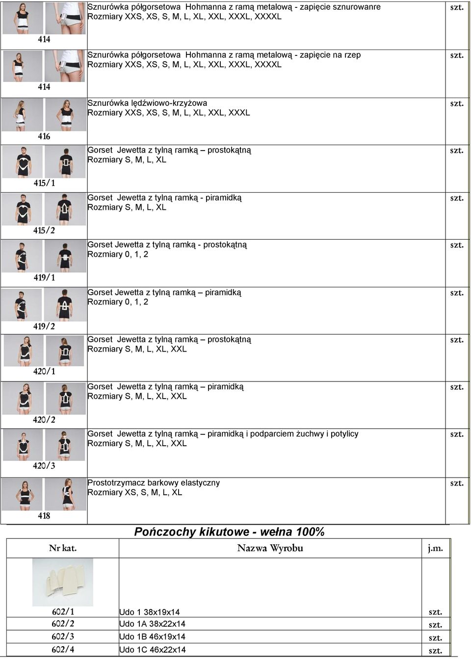 Gorset Jewetta z tylną ramką - piramidką Rozmiary S, M, L, XL Gorset Jewetta z tylną ramką - prostokątną Rozmiary 0, 1, 2 Gorset Jewetta z tylną ramką piramidką Rozmiary 0, 1, 2 419/2 420/1 420/2