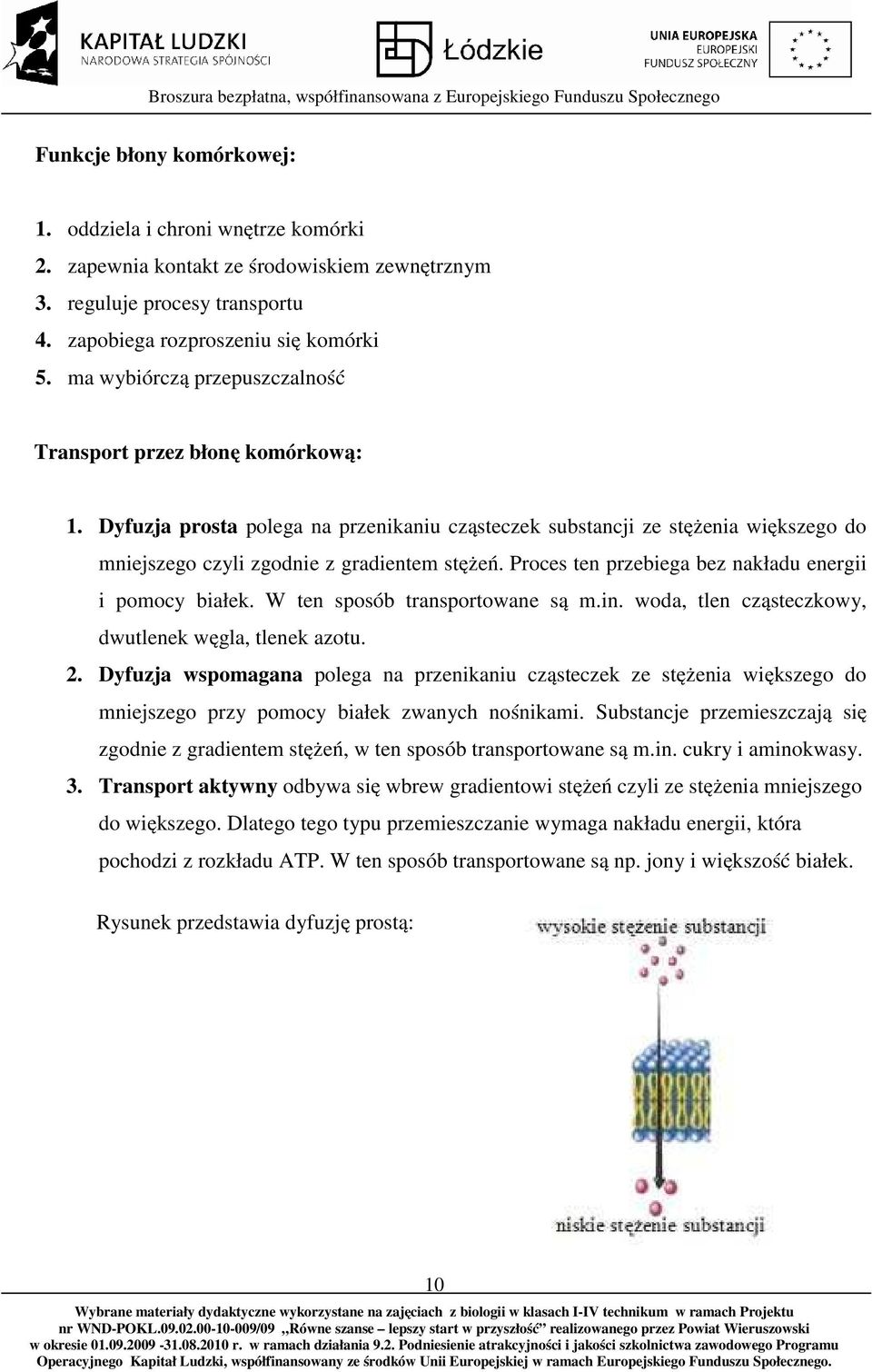 Proces ten przebiega bez nakładu energii i pomocy białek. W ten sposób transportowane są m.in. woda, tlen cząsteczkowy, dwutlenek węgla, tlenek azotu. 2.