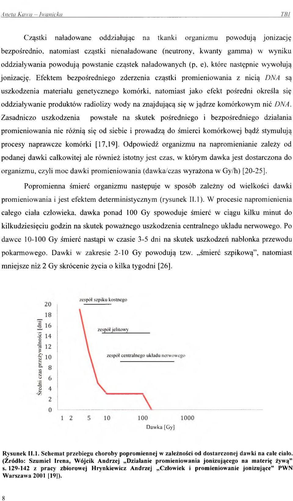 Efektem bezpośredniego zderzenia cząstki promieniowania z nicią DNA są uszkodzenia materiału genetycznego komórki, natomiast jako efekt pośredni określa się oddziaływanie produktów radiolizy wody na