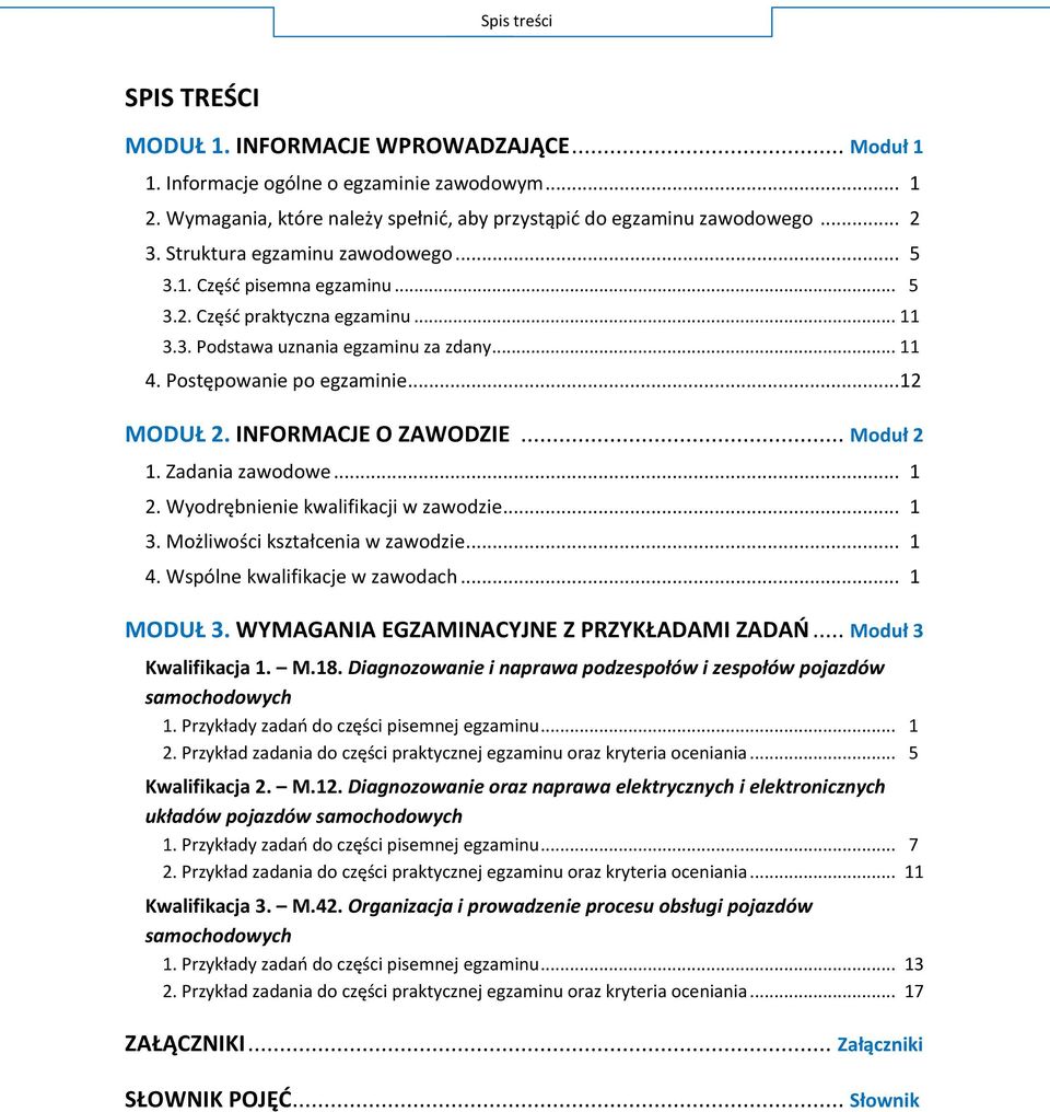 INFORMACJE O ZAWODZIE... Moduł 2 1. Zadania zawodowe... 1 2. Wyodrębnienie kwalifikacji w zawodzie... 1 3. Możliwości kształcenia w zawodzie... 1 4. Wspólne kwalifikacje w zawodach... 1 MODUŁ 3.