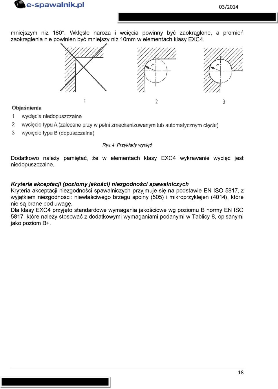 Kryteria akceptacji (poziomy jakości) niezgodności spawalniczych Kryteria akceptacji niezgodności spawalniczych przyjmuje się na podstawie EN ISO 5817, z wyjątkiem niezgodności: