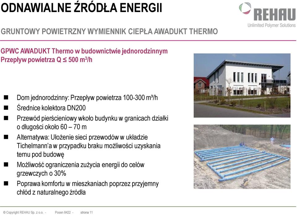 Ułożenie sieci przewodów w układzie Tichelmann a w przypadku braku możliwości uzyskania ternu pod budowę Możliwość ograniczenia