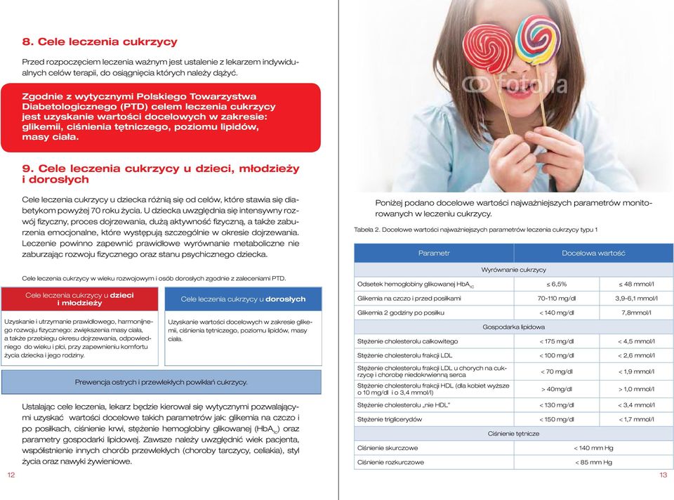 9. Cele leczenia cukrzycy u dzieci, młodzieży i dorosłych Cele leczenia cukrzycy u dziecka różnią się od celów, które stawia się diabetykom powyżej 70 roku życia.