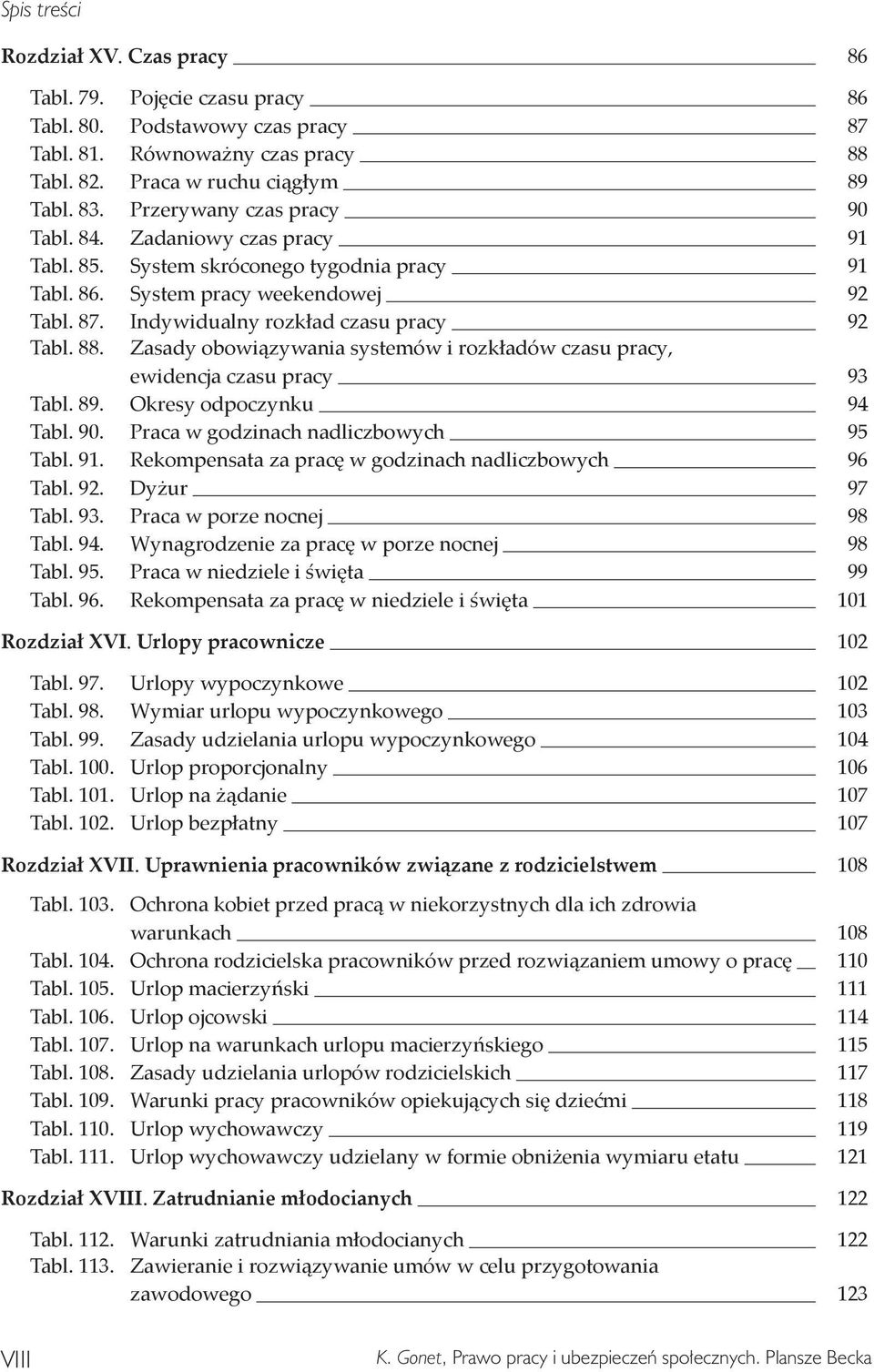 Zasady obowiązywania systemów i rozkładów czasu pracy, ewidencja czasu pracy 93 Tabl. 89. Okresy odpoczynku 94 Tabl. 90. Praca w godzinach nadliczbowych 95 Tabl. 91.