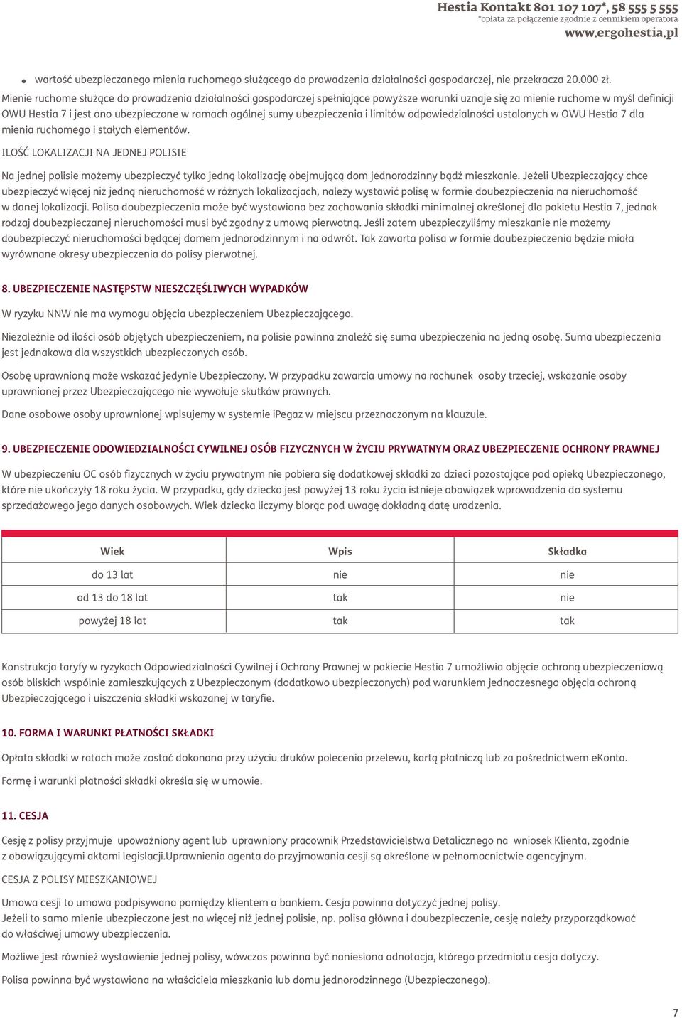 ubezpieczenia i limitów odpowiedzialności ustalonych w OWU Hestia 7 dla mienia ruchomego i stałych elementów.
