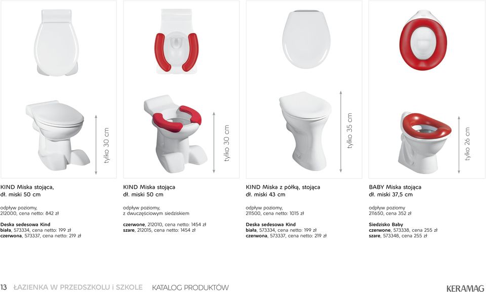sedesowa Kind biała, 573334, cena netto: 199 zł czerwona, 573337, cena netto: 219 zł czerwone, 212010, cena netto: 1454 zł szare, 212015, cena netto: 1454 zł Deska sedesowa Kind biała,