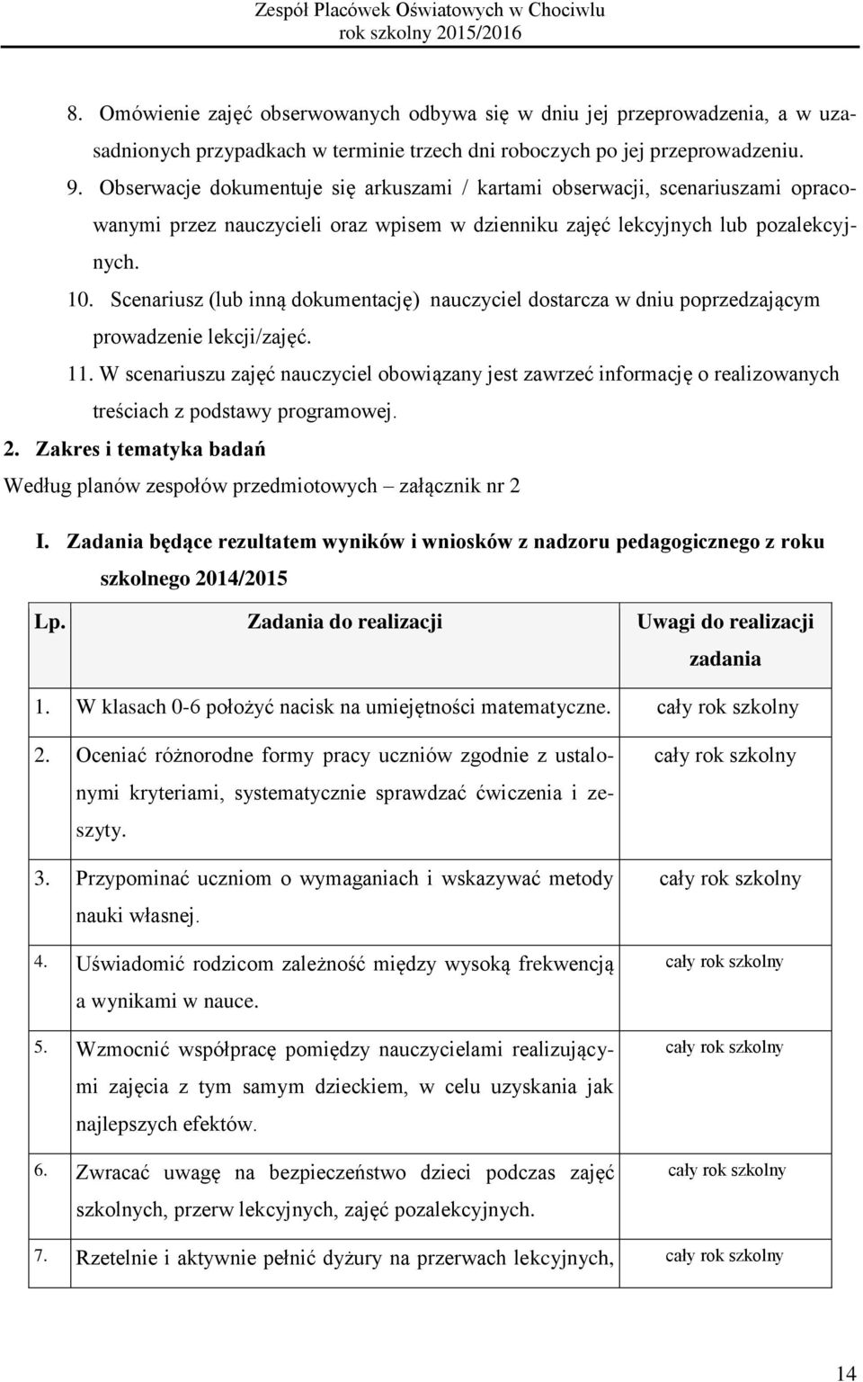 Scenariusz (lub inną dokumentację) nauczyciel dostarcza w dniu poprzedzającym prowadzenie lekcji/zajęć. 11.