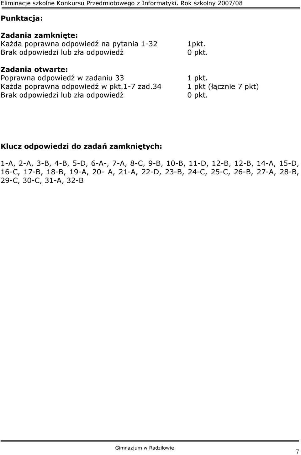 1 pkt. 1 pkt (łącznie 7 pkt) 0 pkt.