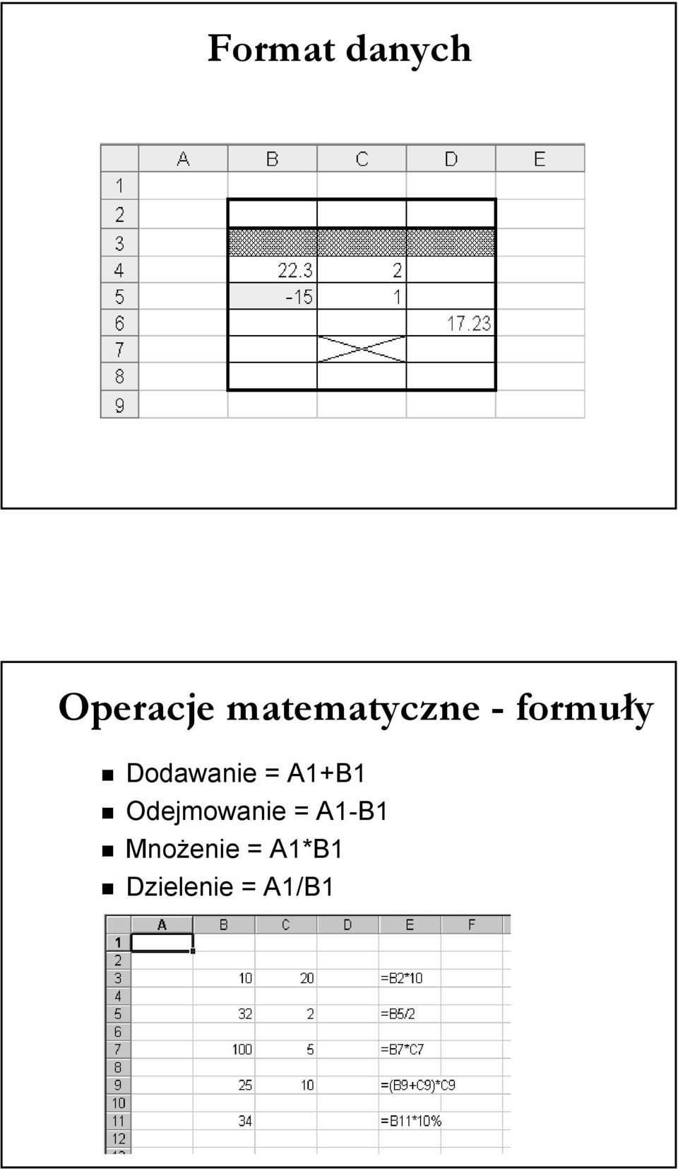 Dodawanie = A1+B1 Odejmowanie