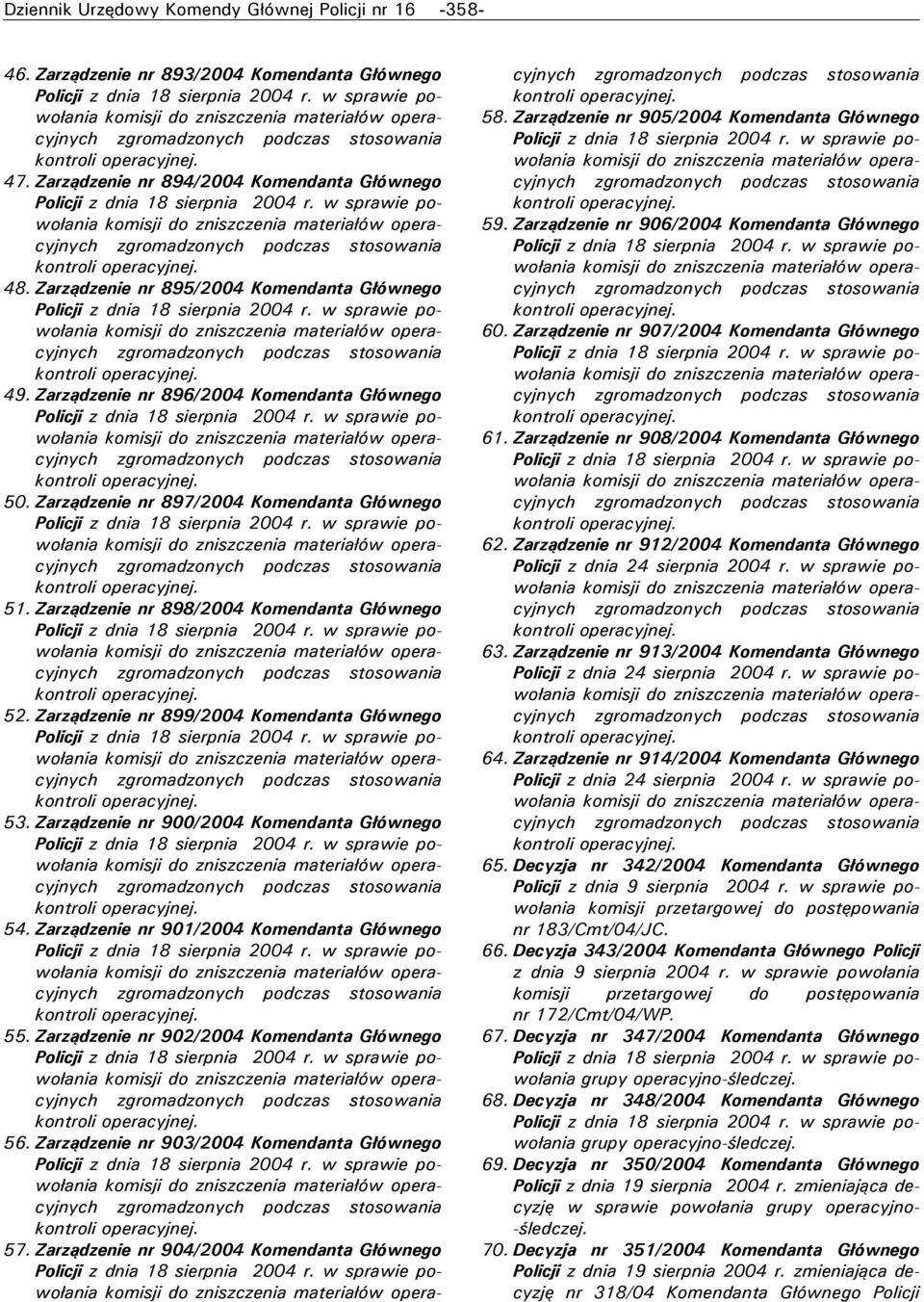 Zarządzenie nr 900/2004 Komendanta Głównego 54. Zarządzenie nr 901/2004 Komendanta Głównego 55. Zarządzenie nr 902/2004 Komendanta Głównego 56. Zarządzenie nr 903/2004 Komendanta Głównego 57.