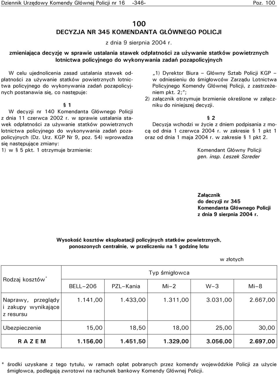 odpłatności za używanie statków powietrznych lotnictwa policyjnego do wykonywania zadań pozapolicyjnych postanawia się, co następuje: W decyzji nr 140 Komendanta Głównego Policji z dnia 11 czerwca