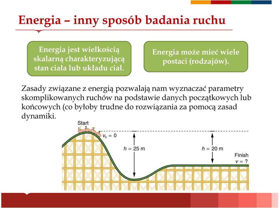 Zasady związane z energią pozwalają nam wyznaczać parametry skomplikowanych ruchów na