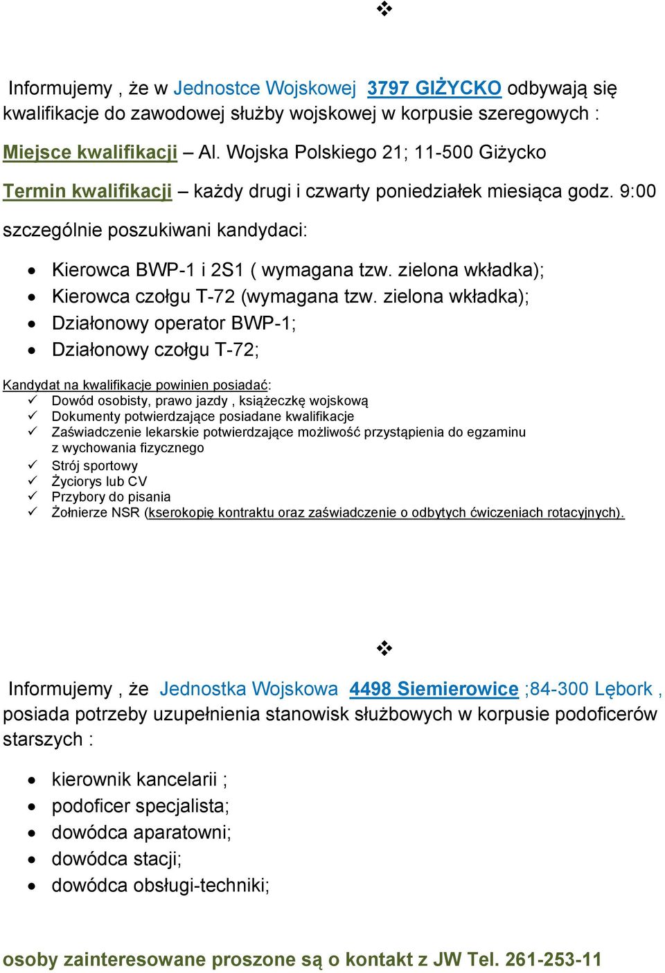 zielona wkładka); Kierowca czołgu T-72 (wymagana tzw.