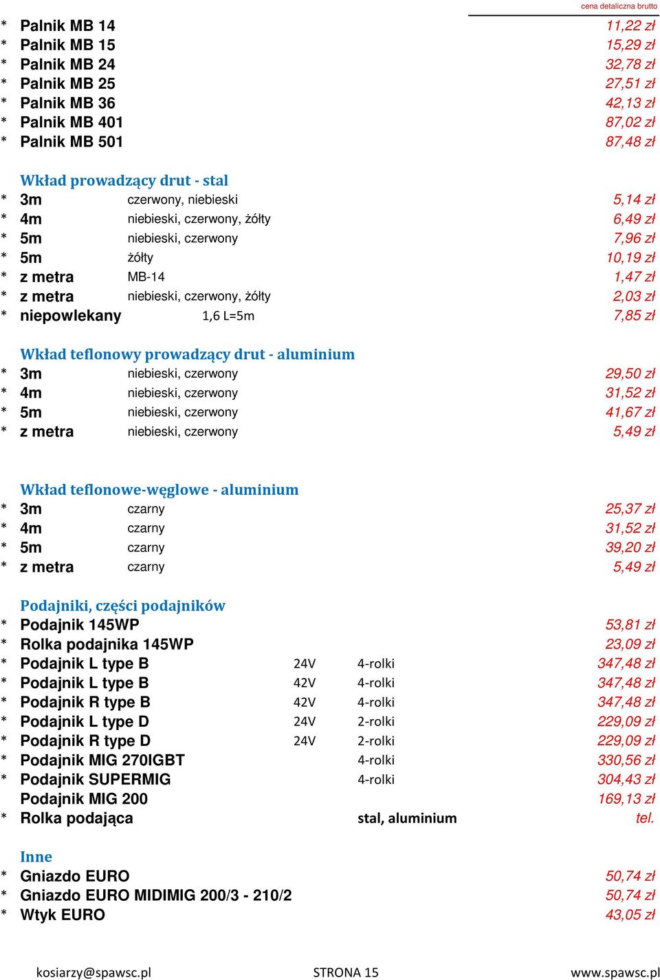 czerwony, żółty 2,03 zł * niepowlekany 1,6 L=5m 7,85 zł Wkład teflonowy prowadzący drut - aluminium * 3m niebieski, czerwony 29,50 zł * 4m niebieski, czerwony 31,52 zł * 5m niebieski, czerwony 41,67