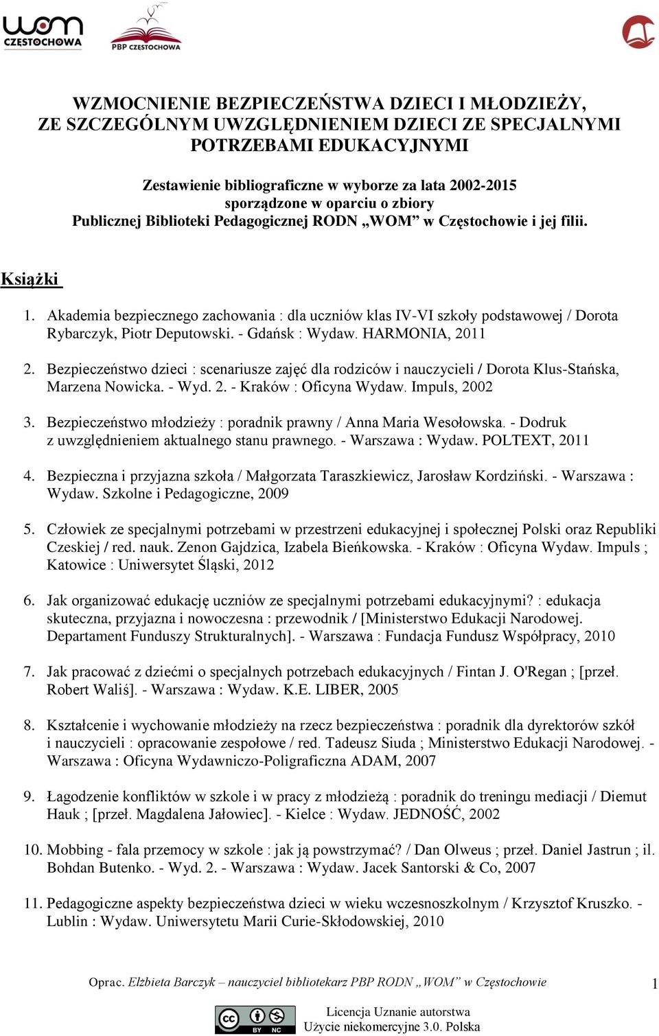 Akademia bezpiecznego zachowania : dla uczniów klas IV-VI szkoły podstawowej / Dorota Rybarczyk, Piotr Deputowski. - Gdańsk : Wydaw. HARMONIA, 2011 2.