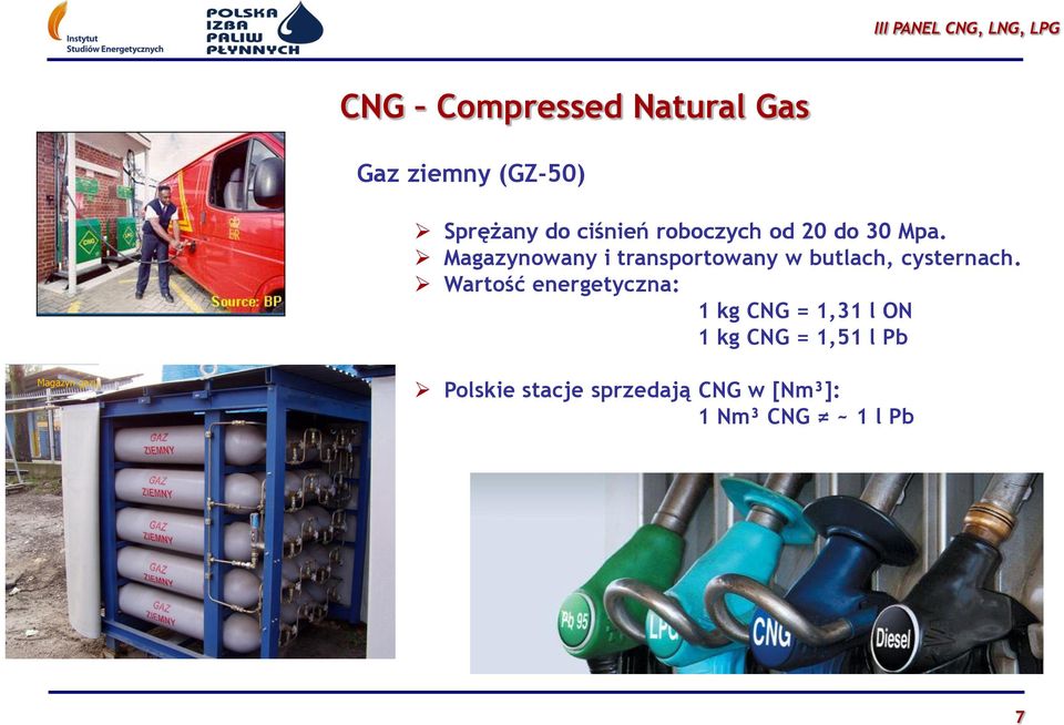 Wartość energetyczna: 1 kg CNG = 1,31 l ON 1 kg CNG = 1,51 l Pb Magazyn gazu