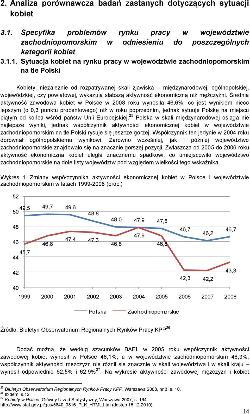 1. Sytuacja kobiet na rynku pracy w województwie zachodniopomorskim na tle Polski, niezależnie od rozpatrywanej skali zjawiska międzynarodowej, ogólnopolskiej, wojewódzkiej, czy powiatowej, wykazują