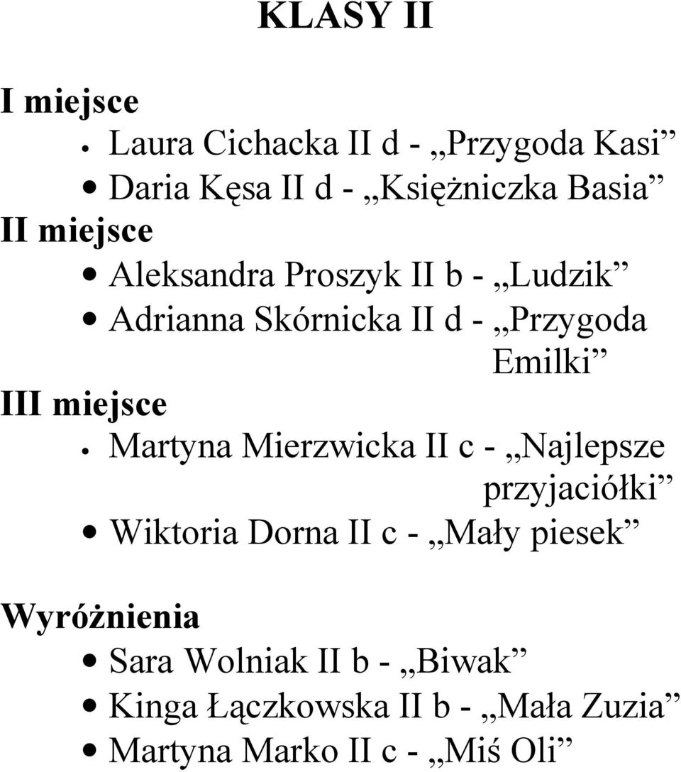 miejsce Martyna Mierzwicka II c - Najlepsze przyjaciółki Wiktoria Dorna II c - Mały piesek