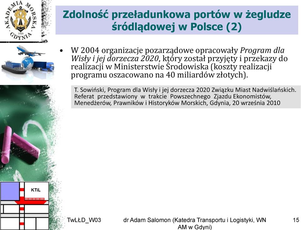 oszacowano na 40 miliardów złotych). T. Sowiński, Program dla Wisły i jej dorzecza 2020 Związku Miast Nadwiślańskich.