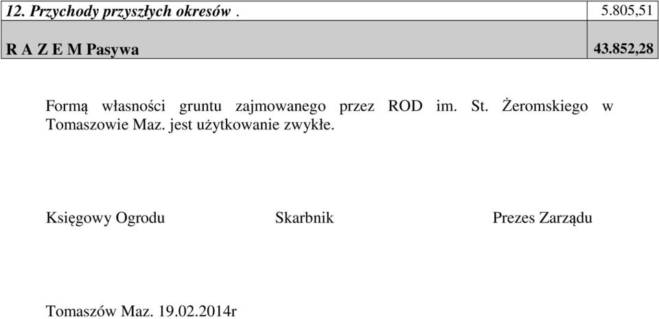 852,28 Formą własności gruntu zajmowanego przez ROD im. St.