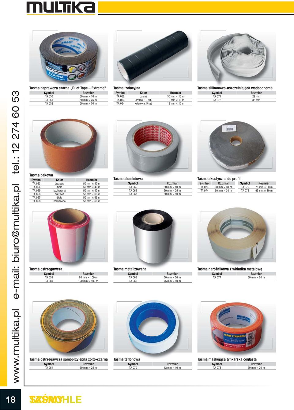 izolacyjna Kolor TA 062 czarna 50 mm 10 m TA 063 czarna, 10 szt. 19 mm 10 m TA 064 kolorowa, 5 szt.