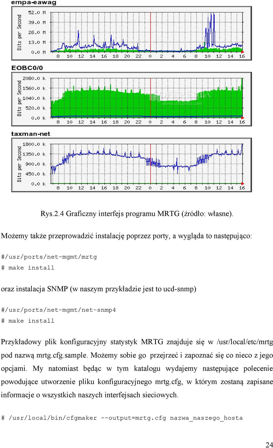 #/usr/ports/net-mgmt/net-snmp4 # make install Przykładowy plik konfiguracyjny statystyk MRTG znajduje się w /usr/local/etc/mrtg pod nazwą mrtg.cfg.sample.