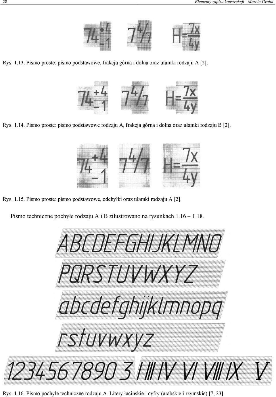 Pismo proste: pismo podstawowe rodzaju A, frakcja górna i dolna oraz ułamki rodzaju B [2]. Rys. 1.15.