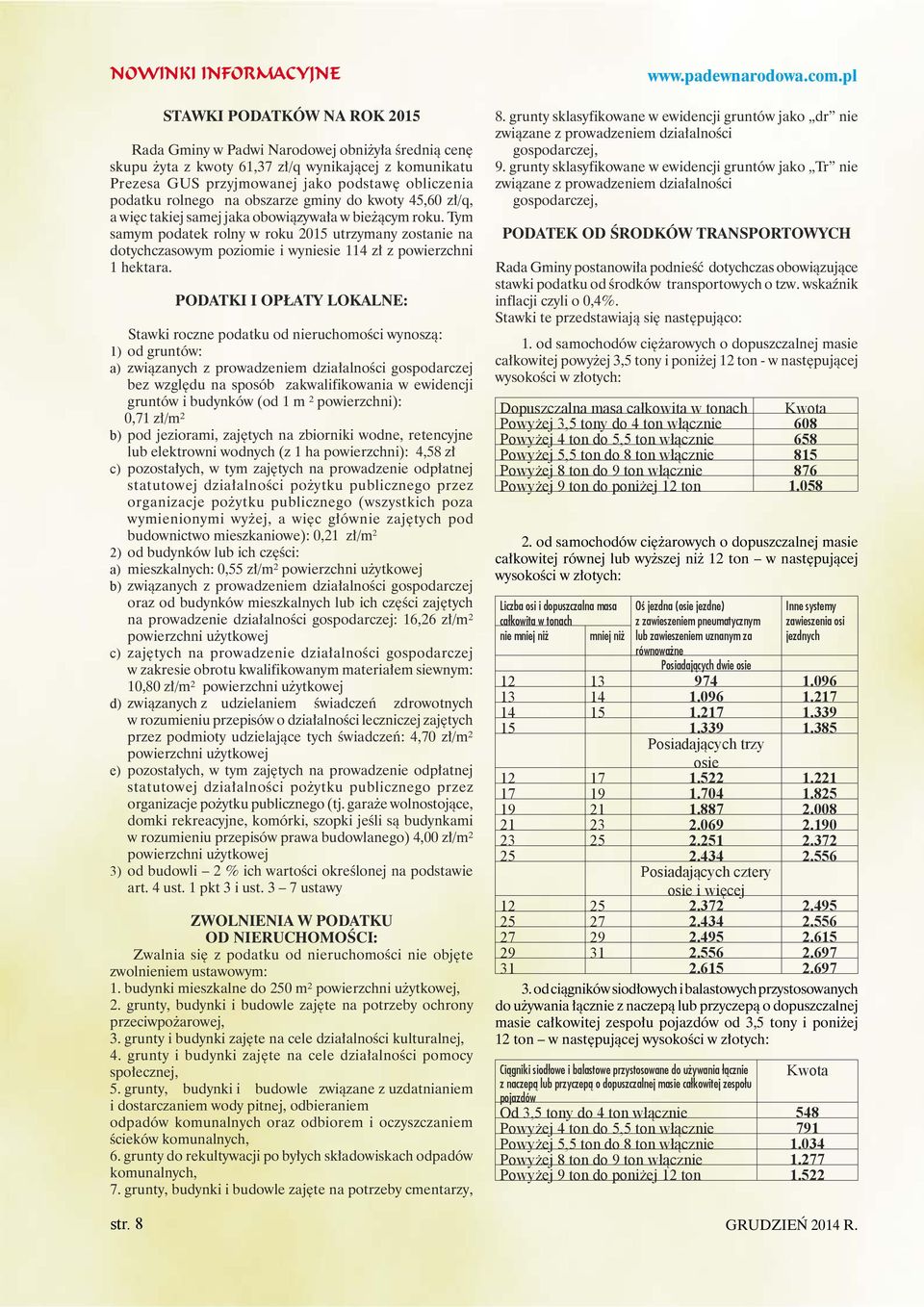 Tym samym podatek rolny w roku 2015 utrzymany zostanie na dotychczasowym poziomie i wyniesie 114 zł z powierzchni 1 hektara.