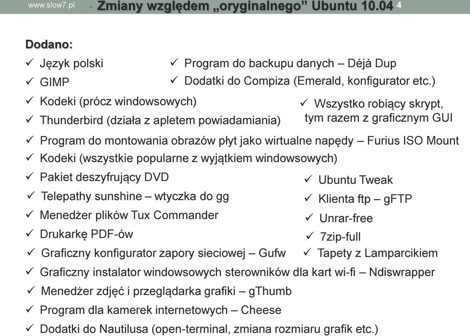 sunshine wtyczka do gg Menedżer plików Tux Commander Drukarkę PDF-ów Graficzny konfigurator zapory sieciowej Gufw Ubuntu Tweak 7zip-full Tapety z Lamparcikiem Graficzny instalator windowsowych