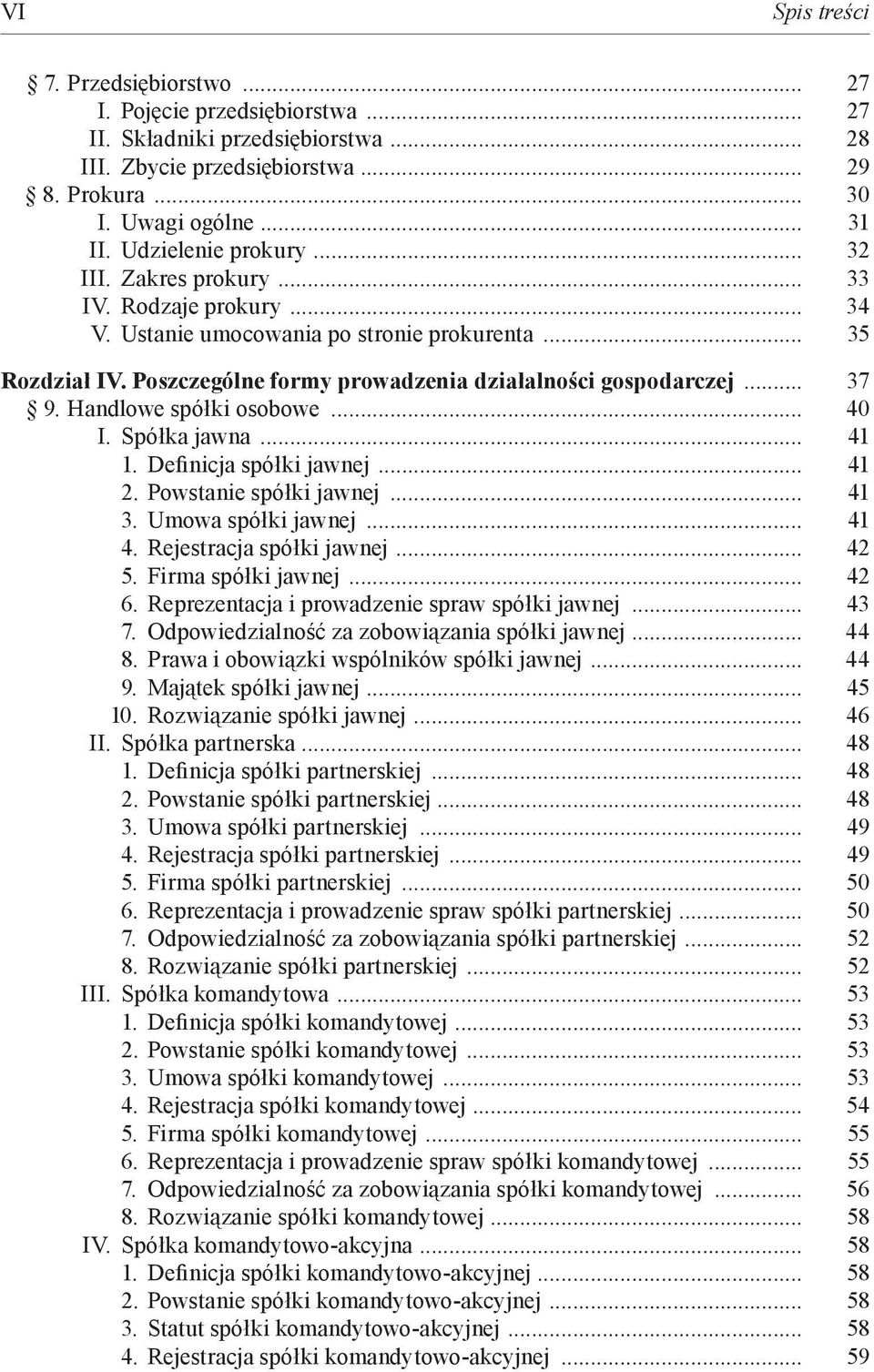 .. 37 9. Handlowe spółki osobowe... 40 I. Spółka jawna... 41 1. Definicja spółki jawnej... 41 2. Powstanie spółki jawnej... 41 3. Umowa spółki jawnej... 41 4. Rejestracja spółki jawnej... 42 5.