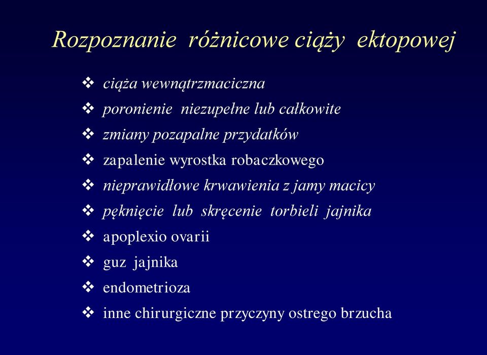 robaczkowego nieprawidłowe krwawienia z jamy macicy pęknięcie lub skręcenie